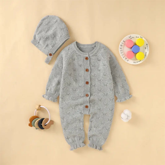 Baby One-Piece Button Sweater with Hat Toddler Cardigan Set