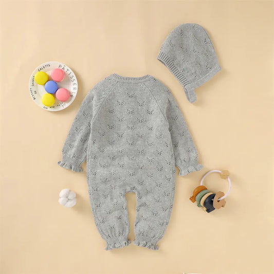 Baby One-Piece Button Sweater with Hat Toddler Cardigan Set