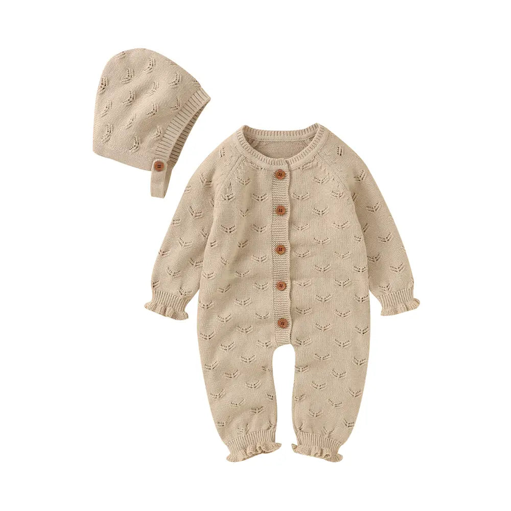 Baby One-Piece Button Sweater with Hat Toddler Cardigan Set