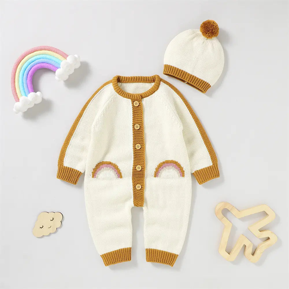 Baby One Piece Knit Sweater Set with Hat Toddler Acrylic Sweater