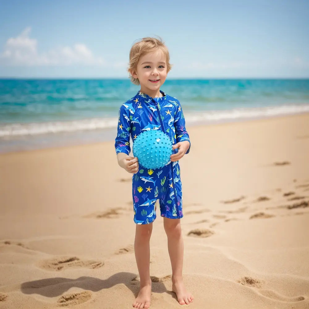 Boy One Piece Swimwear UPF 50 Sun Protection Swim Suit Blue Shark upandfast