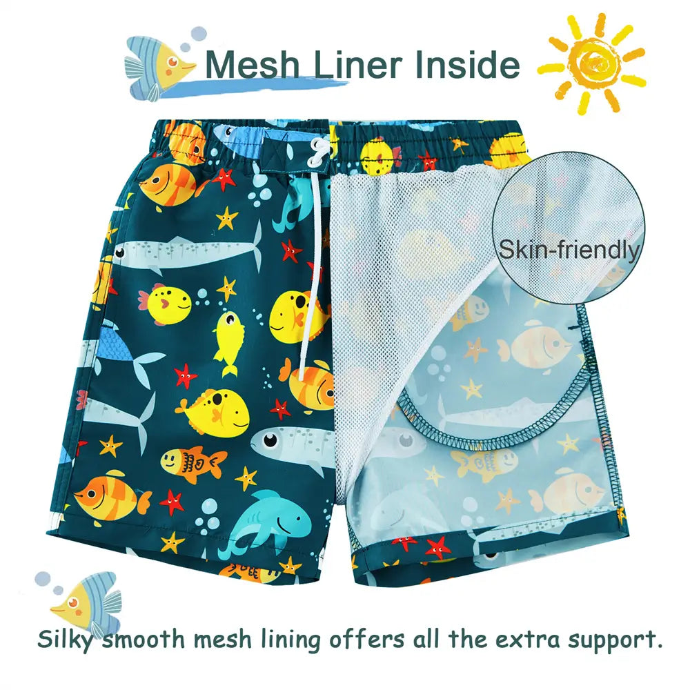 UPF 50+ Boy's Swim Shorts Kids Boy Swimsuit-Ocean Fish