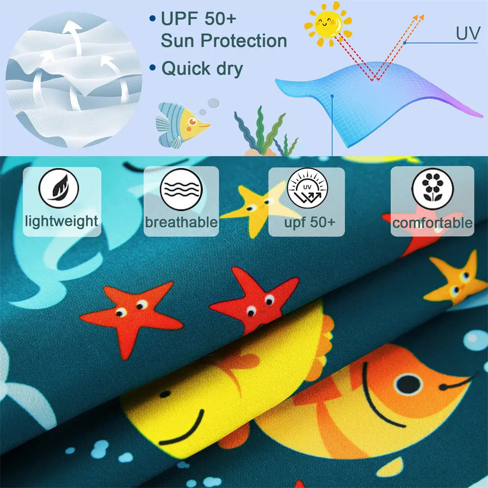 UPF 50+ Boy's Swim Shorts Kids Boy Swimsuit-Ocean Fish