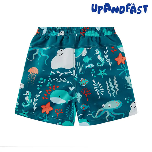 UPF 50+ Boys Swim Trunks Kids Swimsuit-Green Whale