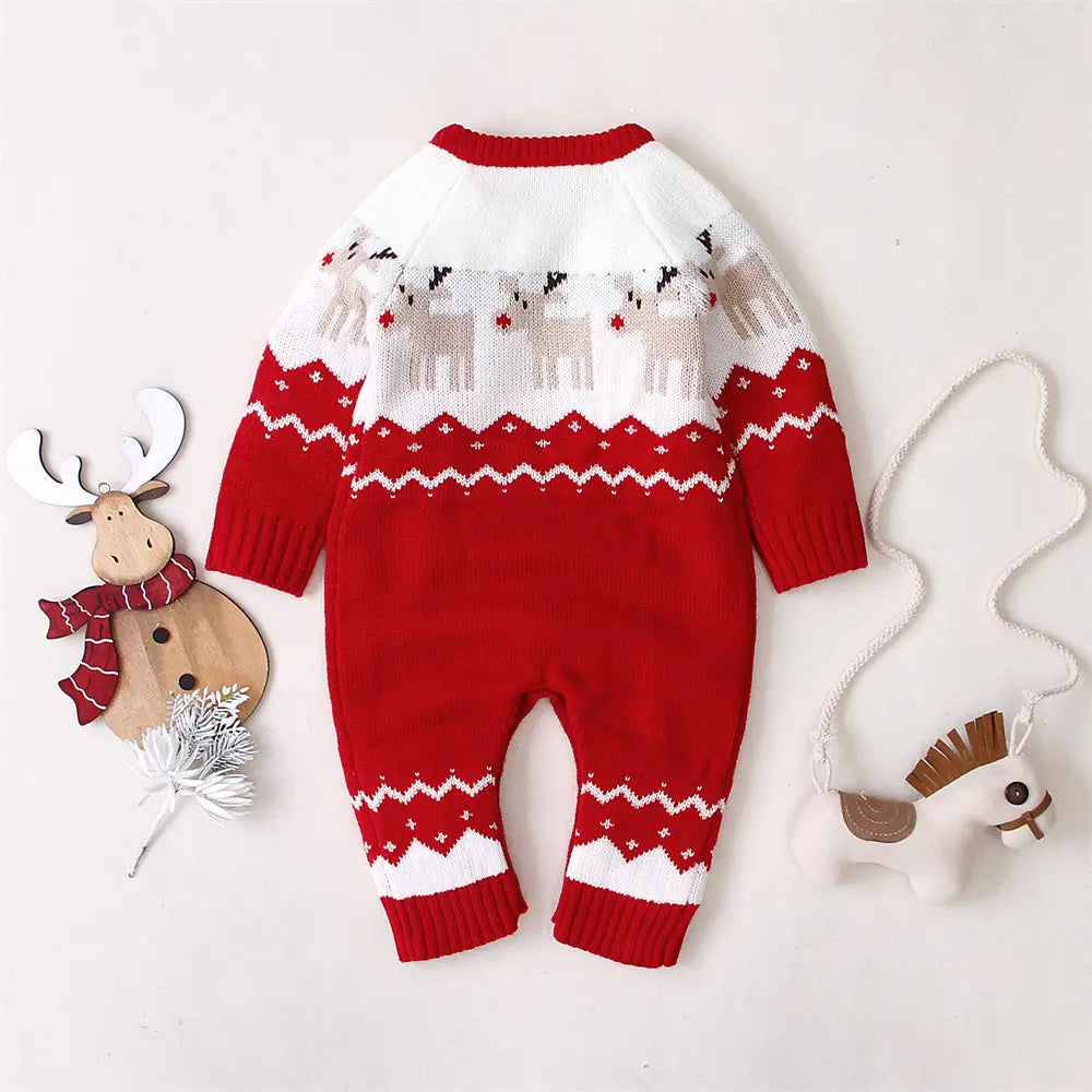Christmas Baby One Piece Sweater Reindeer Warm Gift
