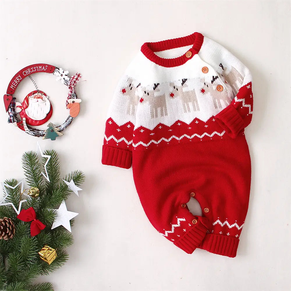 Christmas Baby One Piece Sweater Reindeer Warm Gift