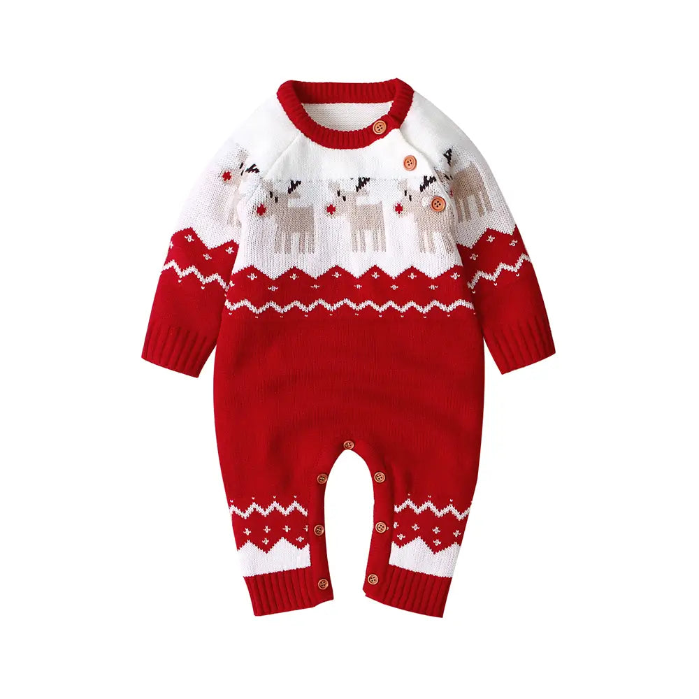 Christmas Baby One Piece Sweater Reindeer Warm Gift