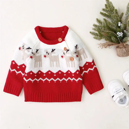 Christmas Baby Sweater Knit Reindeer Cardigan for Toddler Girl Boy