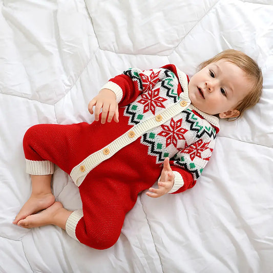 Christmas Snow Cardigan Baby One Piece Hooded Sweater