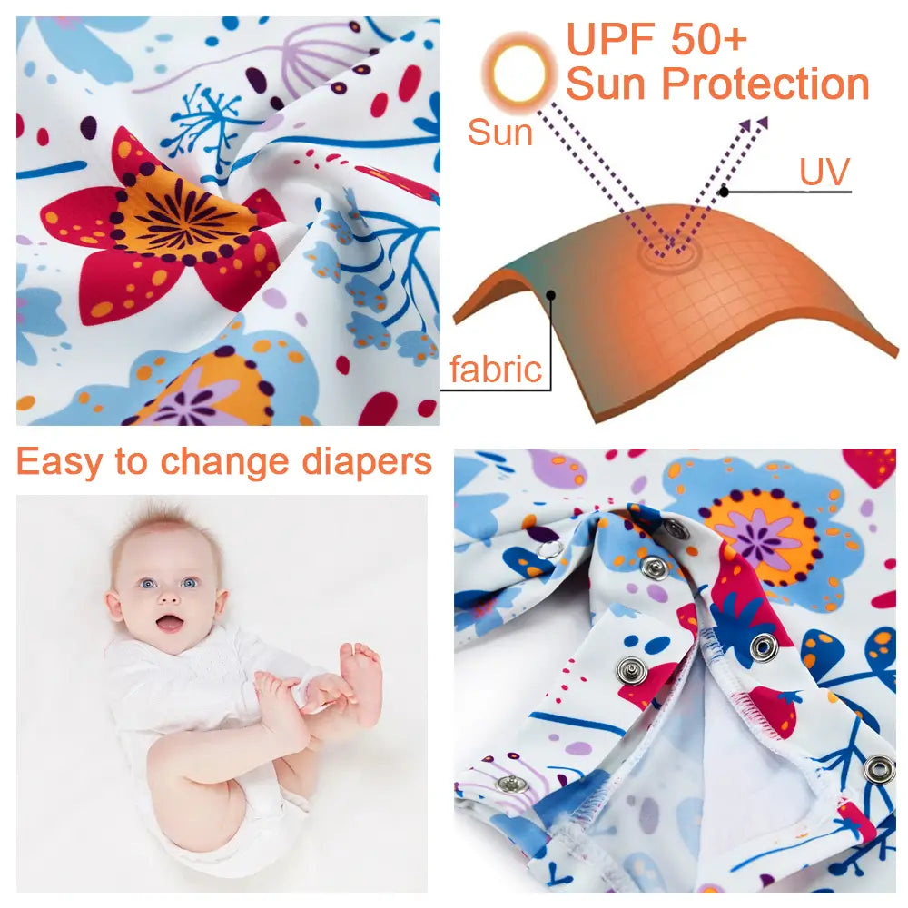 UPF 50+ Baby Girls Swimsuit with Sun Hat-Sunflower