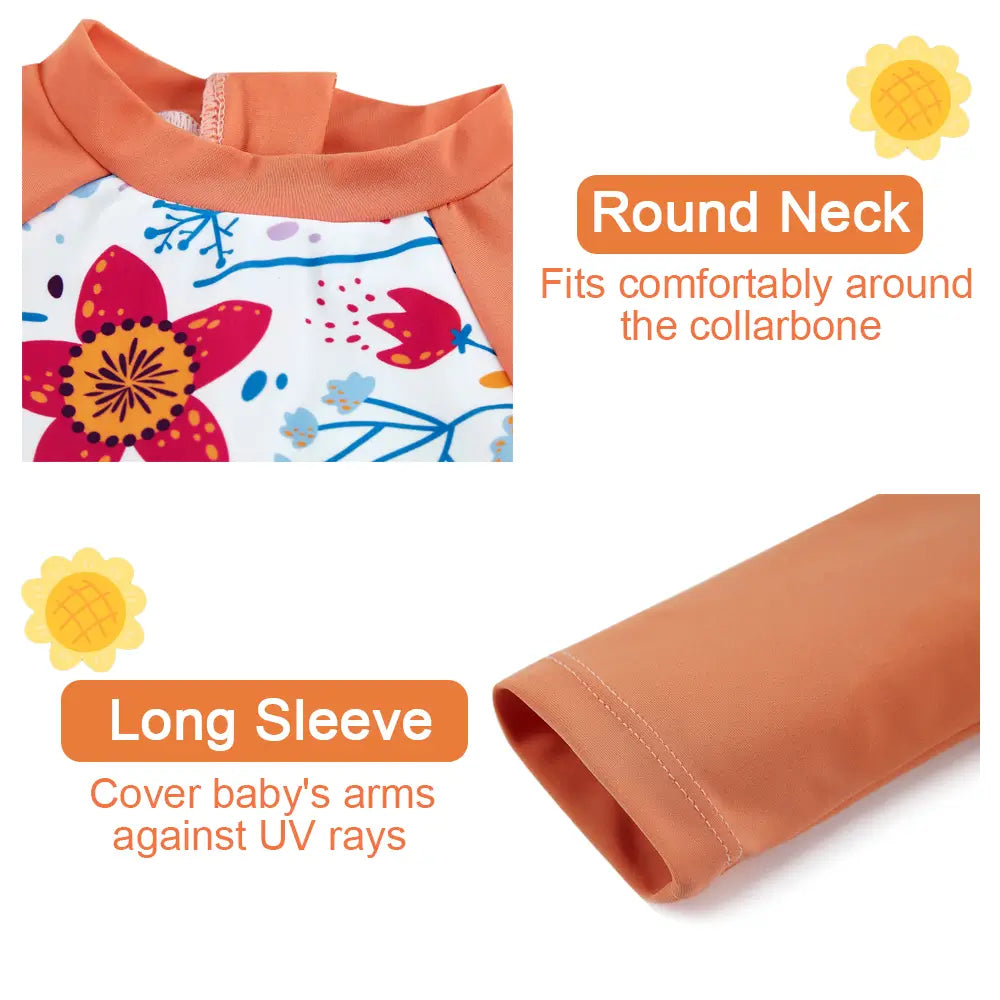 UPF 50+ Baby Girls Swimsuit with Sun Hat-Sunflower