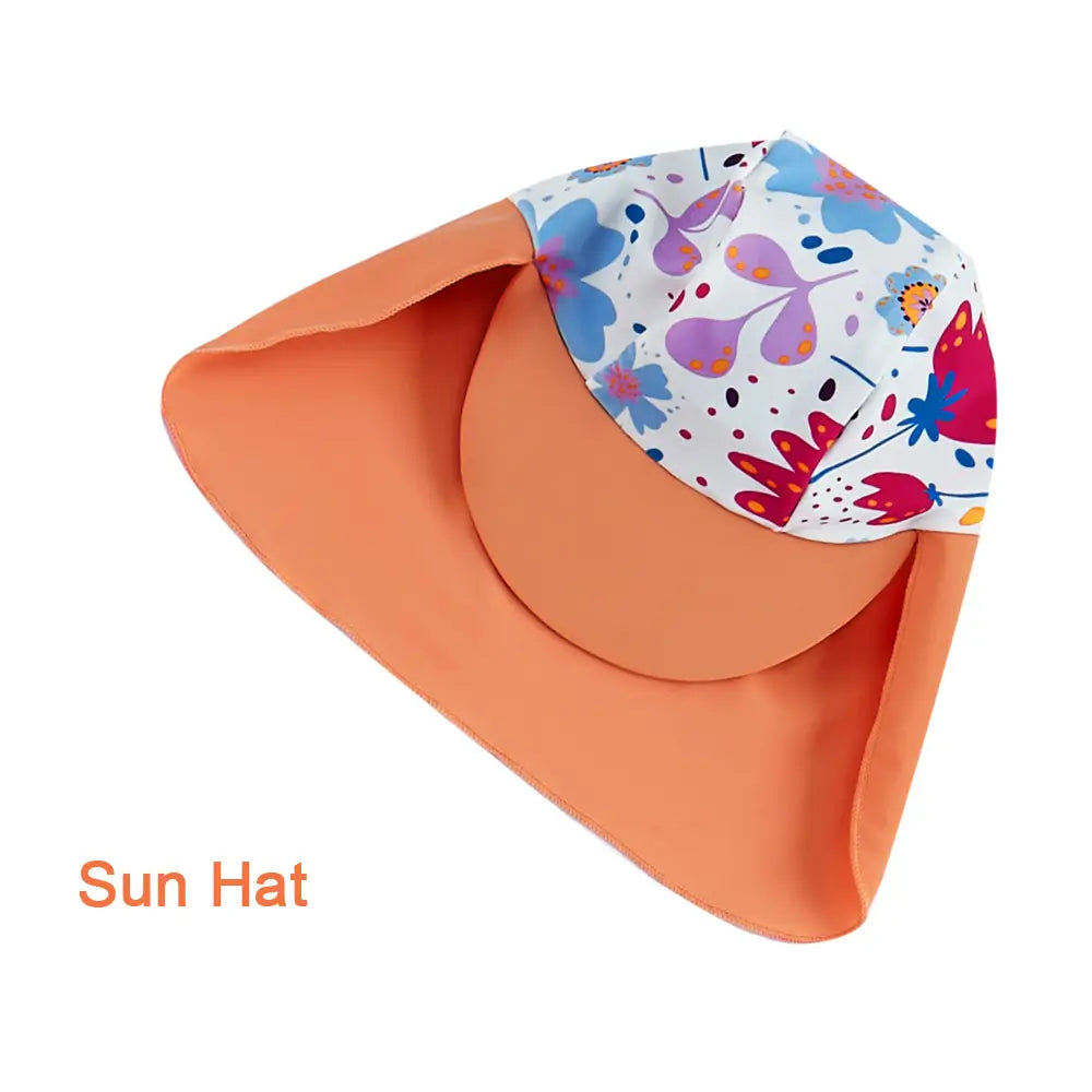 Floral Girls Sun Protection Swimsuit with Sun Hat-Sunflower Print