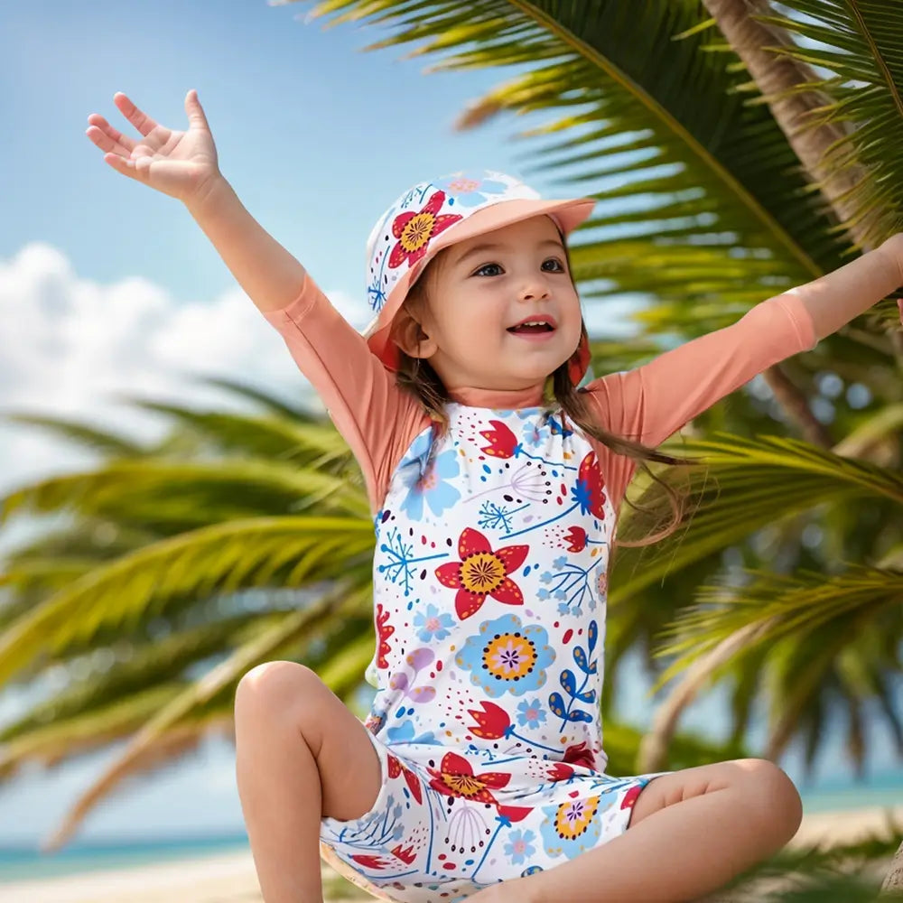 UPF 50+ Baby Girls Swimsuit with Sun Hat-Sunflower