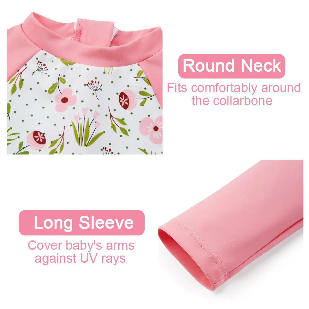 UPF 50+ Baby Girl Swimwear with Snap Sun Hat-Pink Flower