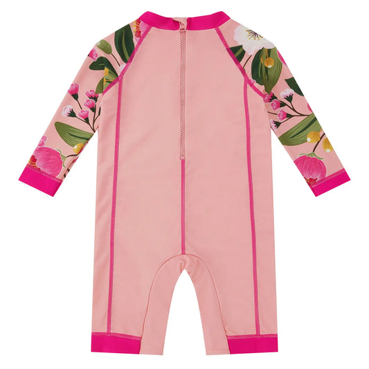 UPF 50+ Baby Girl One Piece Swimsuit with Snap-Red Tulips