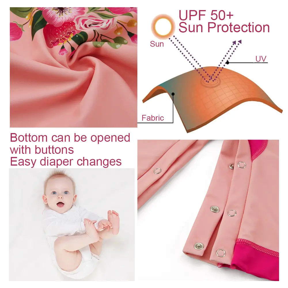 UPF 50+ Baby Girl One Piece Swimsuit with Snap-Red Tulips