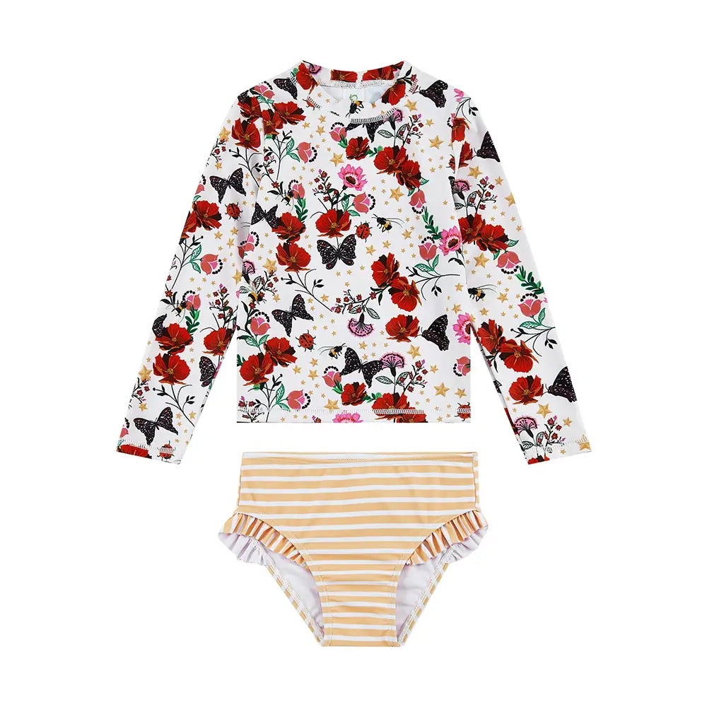 Girl Rash Guard Set UPF 50+ Swimwear Floral Print