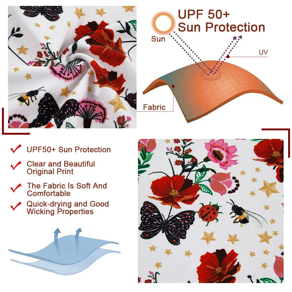 Girl Rash Guard Set UPF 50+ Swimwear Floral Print