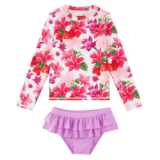 Girl Rash Guard UPF 50+ Toddler Split Swimsuit 2 pieces-Multifloral