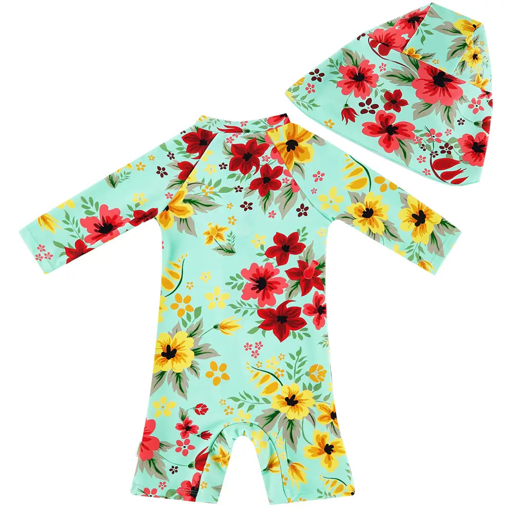 UPF 50+ Baby Girl Swimwear with Sun Hat-Chinese Style
