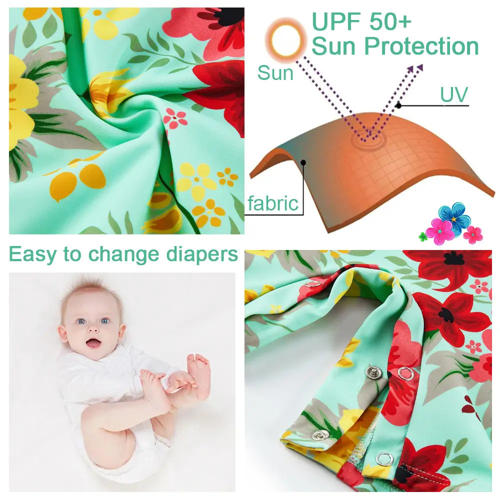 UPF 50+ Baby Girl Swimwear with Sun Hat-Chinese Style