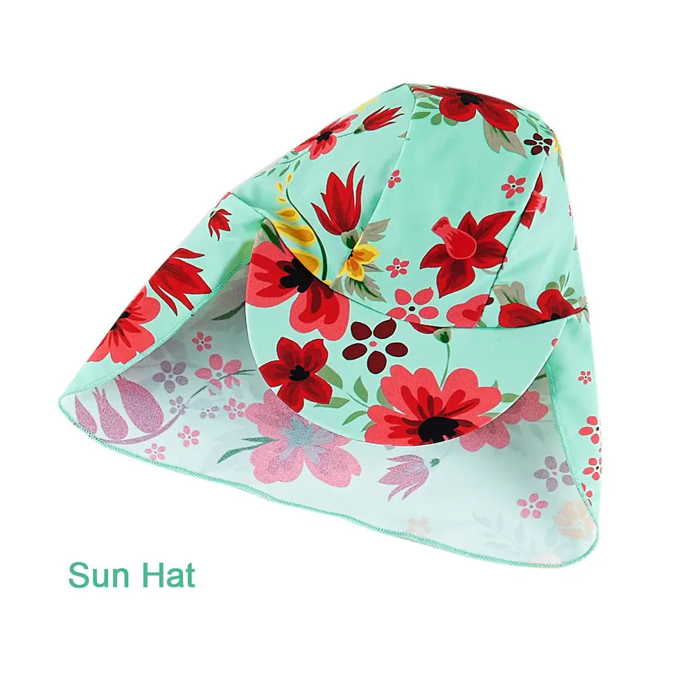 UPF 50+ Baby Girl Swimwear with Sun Hat-Chinese Style