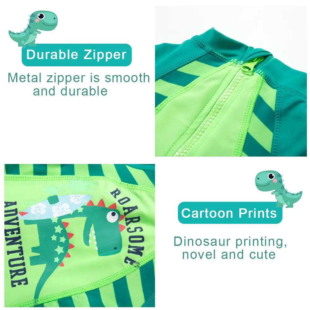 UPF 50+ Baby Boy One-piece Swimsuit with Hat-Green Dinosaur