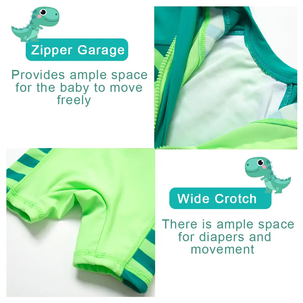 UPF 50+ Baby Boy One-piece Swimsuit with Hat-Green Dinosaur