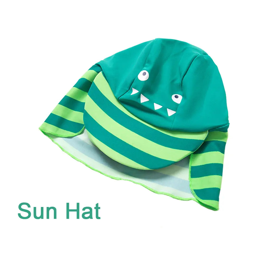 UPF 50+ Baby Boy One-piece Swimsuit with Hat-Green Dinosaur