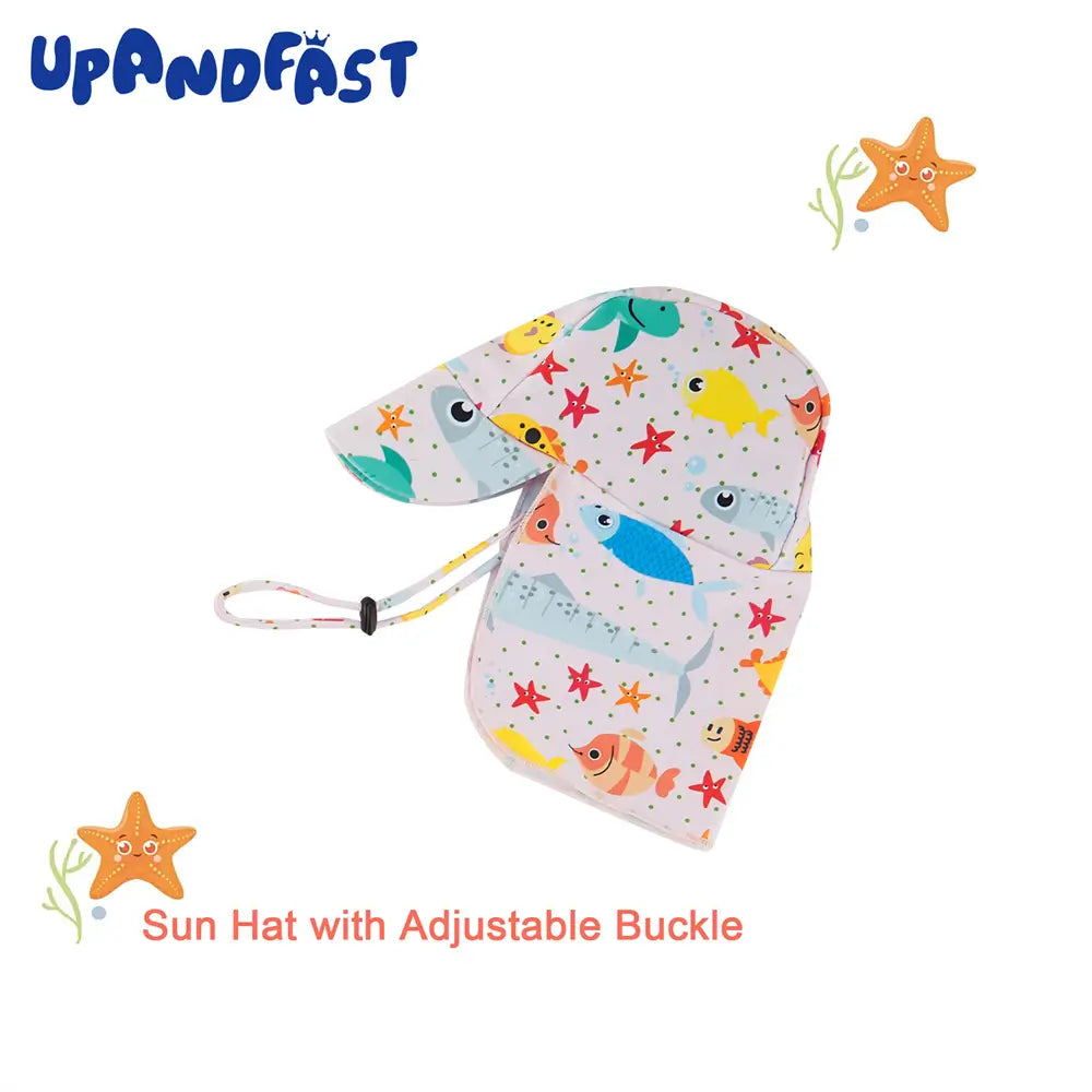UPF 50+ Recycled Baby Girl Full-ziped Swimsuit with Hat-Pink Fish