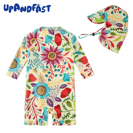 UPF 50+ Recycled Toddler Girl Swimsuit with Sun Hat-Hot Summer