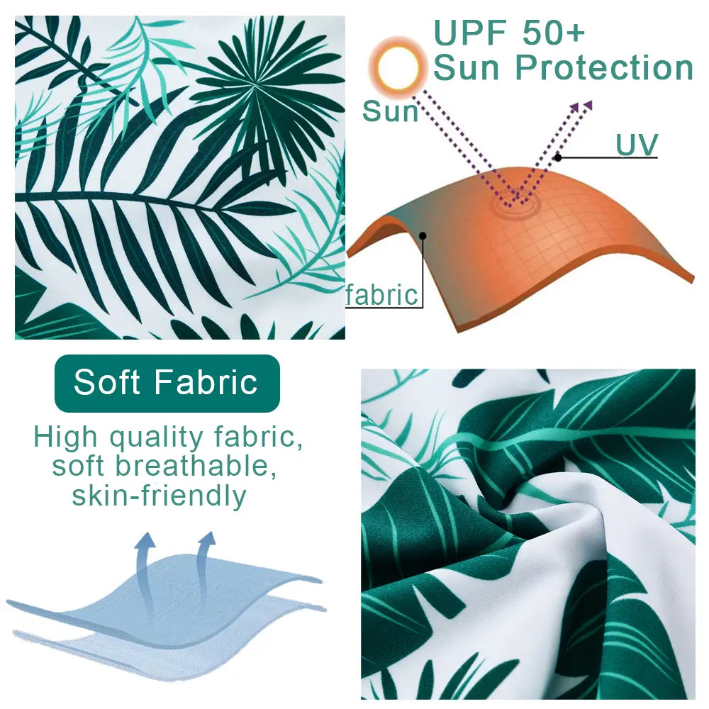 UPF 50+ Baby Boy Swimsuit with Sun Hat-Green Leaf