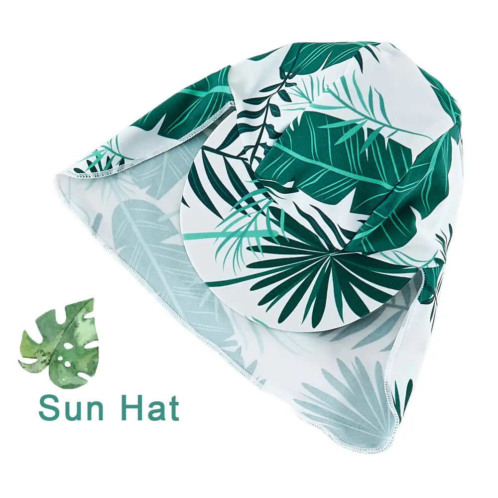 UPF 50+ Baby Boy Swimsuit with Sun Hat-Green Leaf
