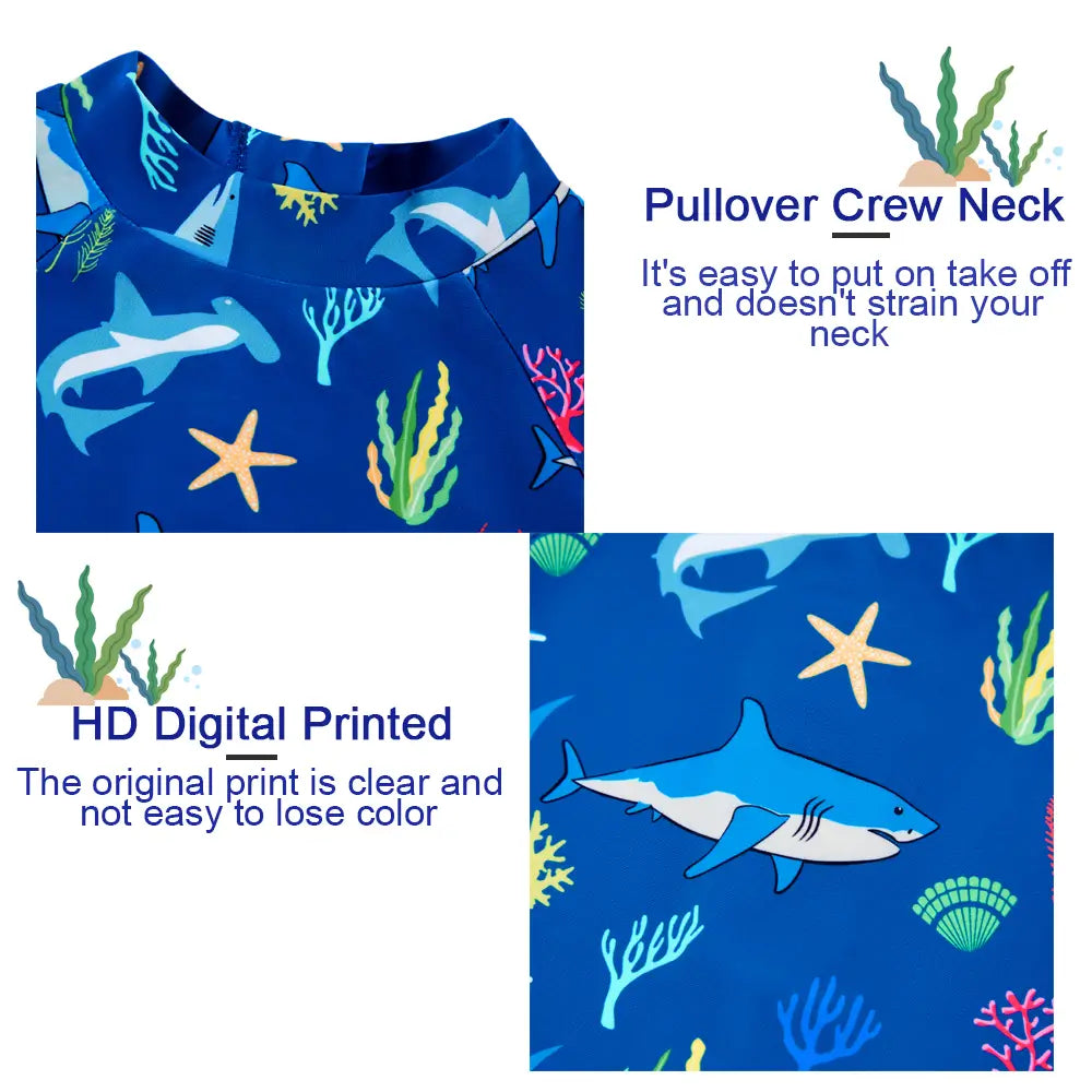UPF50+ Toddler Boy Swimsuit with Snap Buttom-Blue Shark
