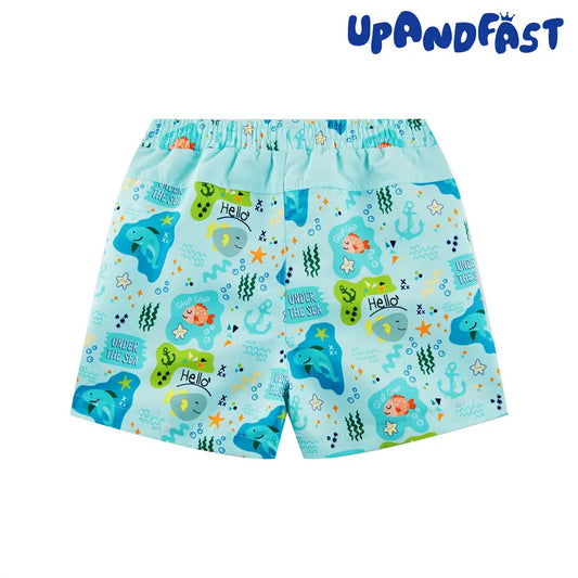 UPF 50+ Boy's Beach Shorts Boys Swim Trunks-Green Shark