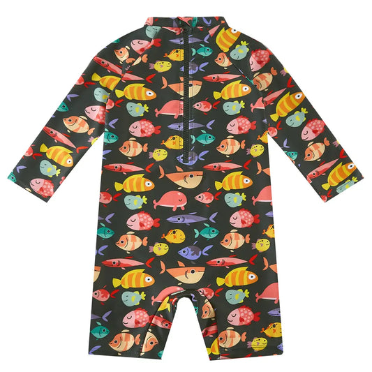Toddler Boy One Piece Swimwear UPF 50+ Sunsuit with Snap-Colorful Fish