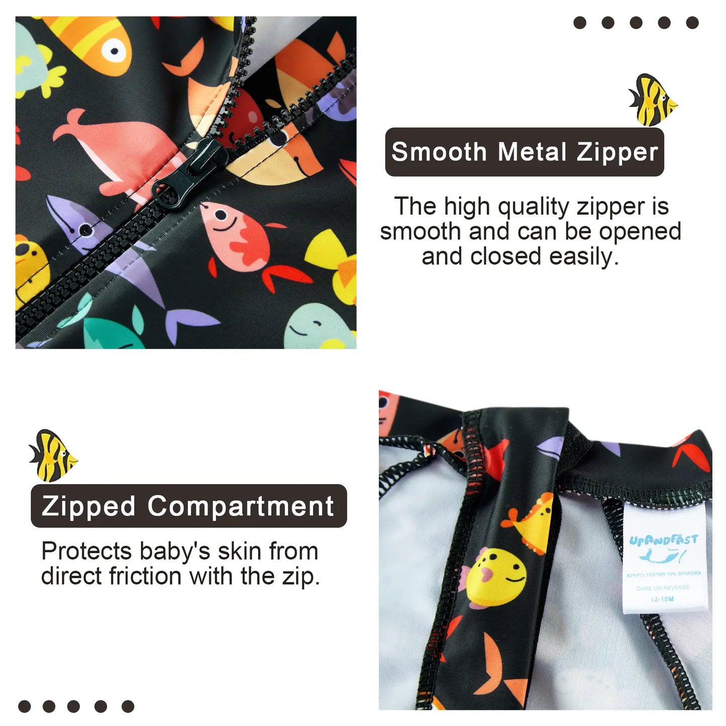 Toddler Boy One Piece Swimwear UPF 50+ Sunsuit with Snap-Colorful Fish