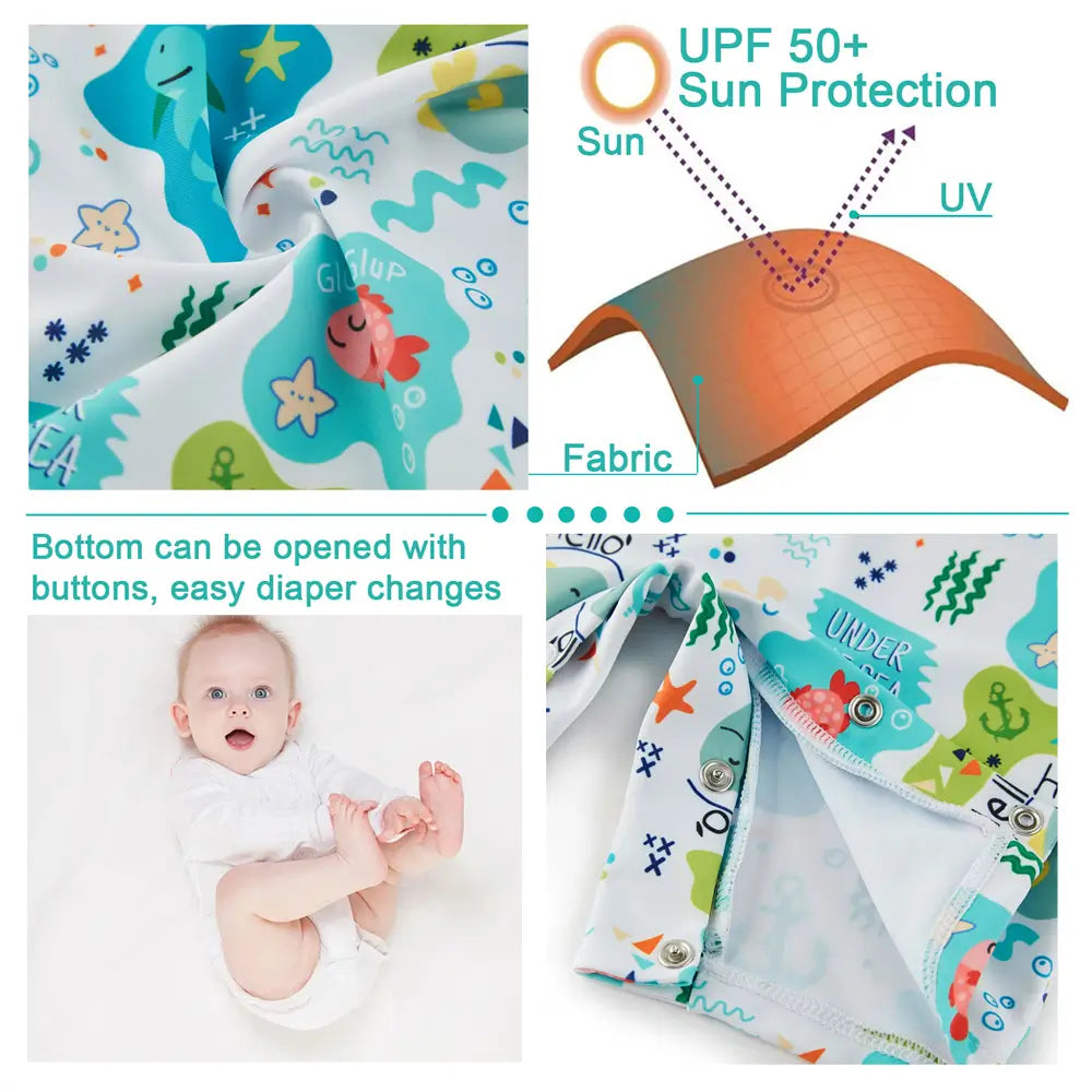 UPF 50+ Baby Boy One Piece Swimsuit Snap Sunsuit-Green Shark