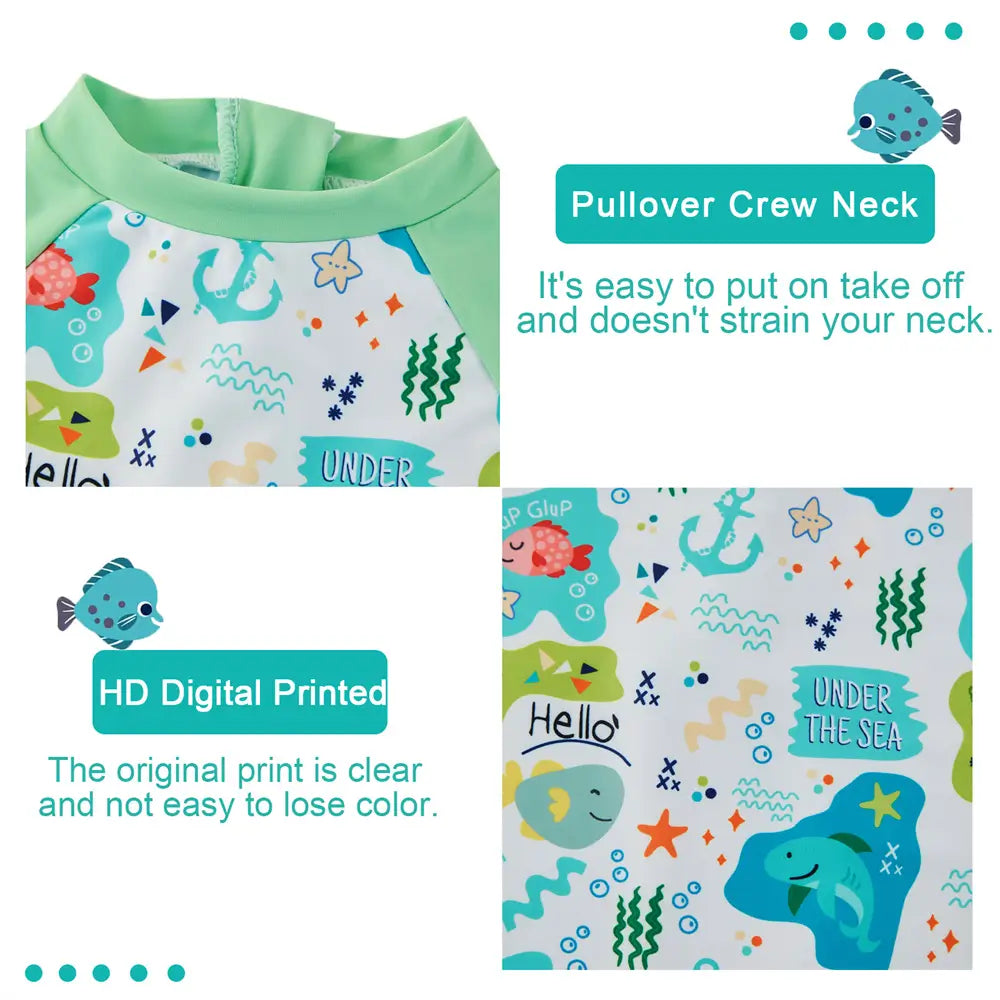 UPF 50+ Baby Boy One Piece Swimsuit Snap Sunsuit-Green Shark