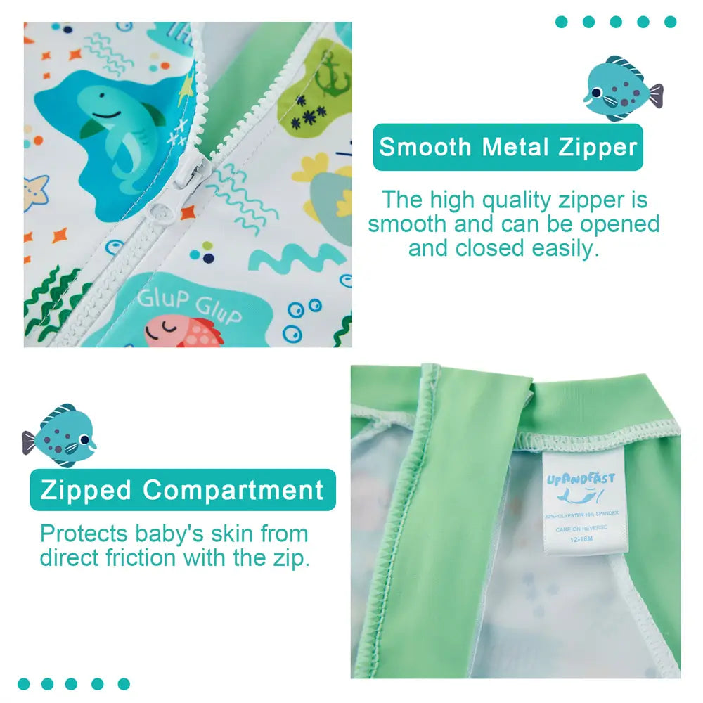 UPF 50+ Baby Boy One Piece Swimsuit Snap Sunsuit-Green Shark