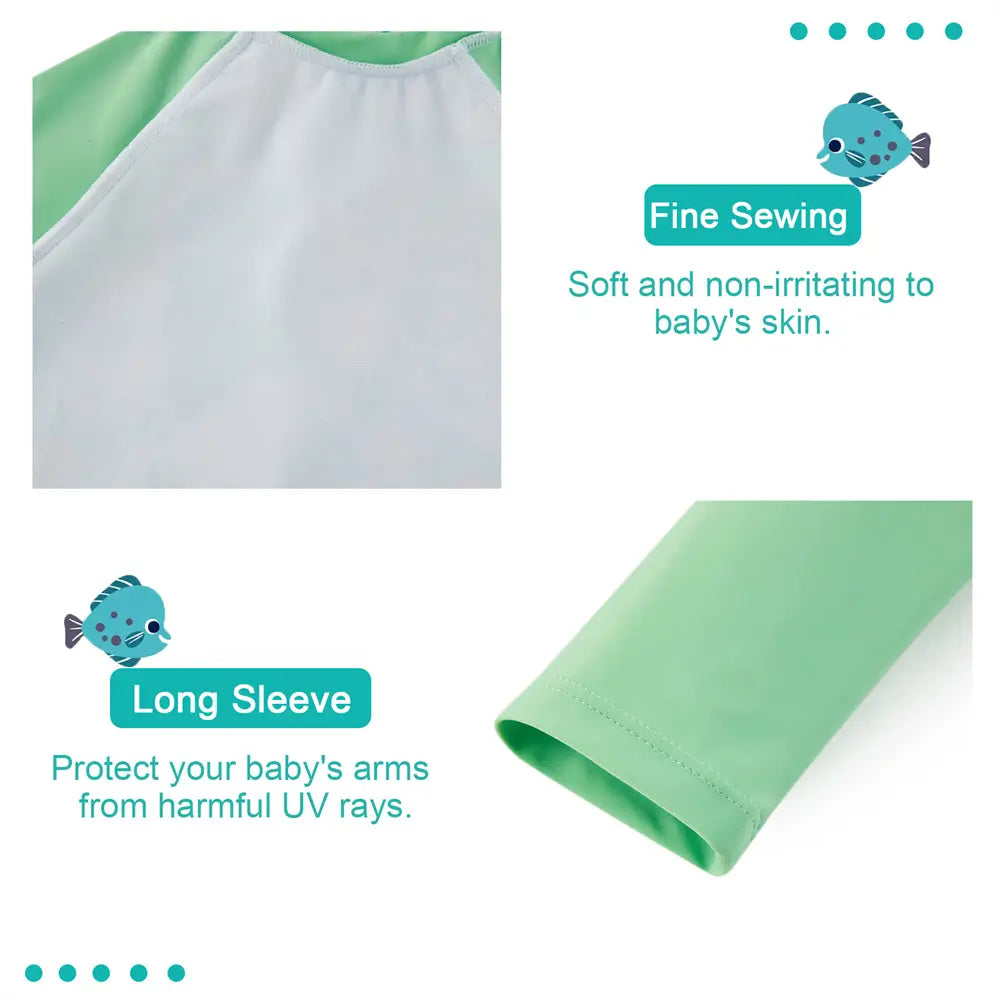 UPF 50+ Baby Boy One Piece Swimsuit Snap Sunsuit-Green Shark