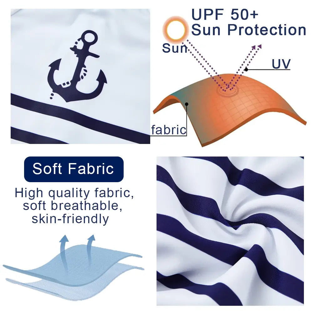 UPF 50+ Toddler Boys One-piece with Sun Hat-Navy Anchor
