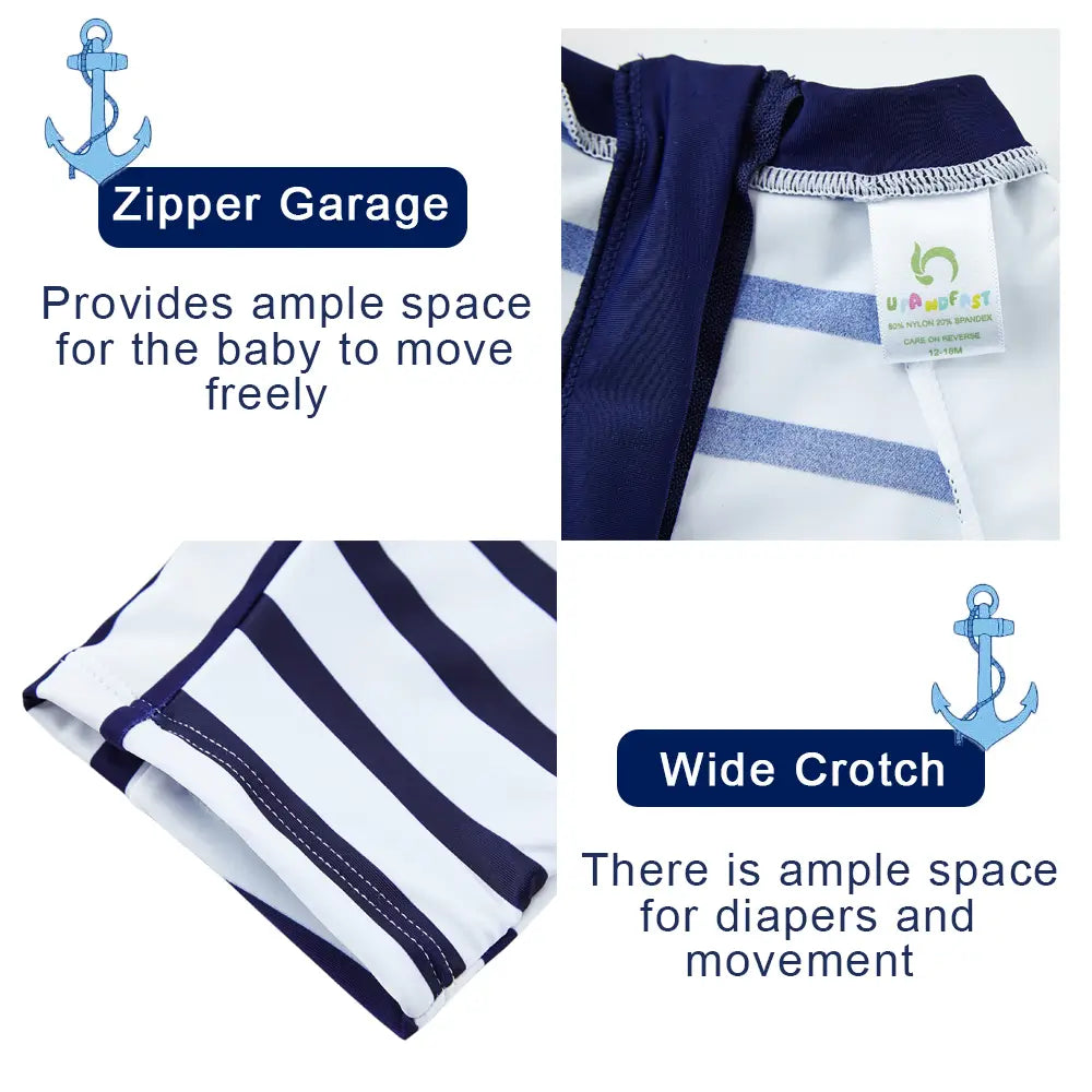 UPF 50+ Toddler Boys One-piece with Sun Hat-Navy Anchor