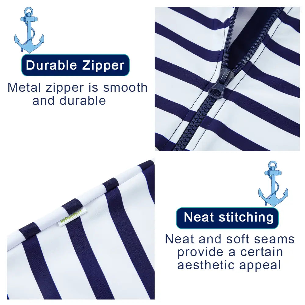 UPF 50+ Toddler Boys One-piece with Sun Hat-Navy Anchor