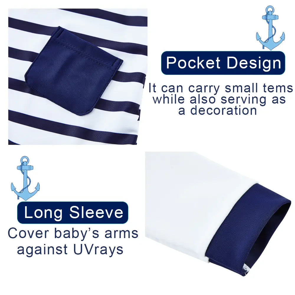 UPF 50+ Toddler Boys One-piece with Sun Hat-Navy Anchor