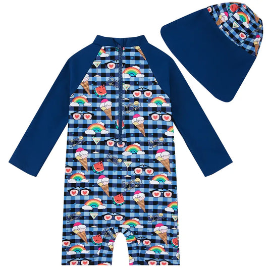 UPF 50+ Baby Boys Swimsuit with Sun Hat-Ice Cream