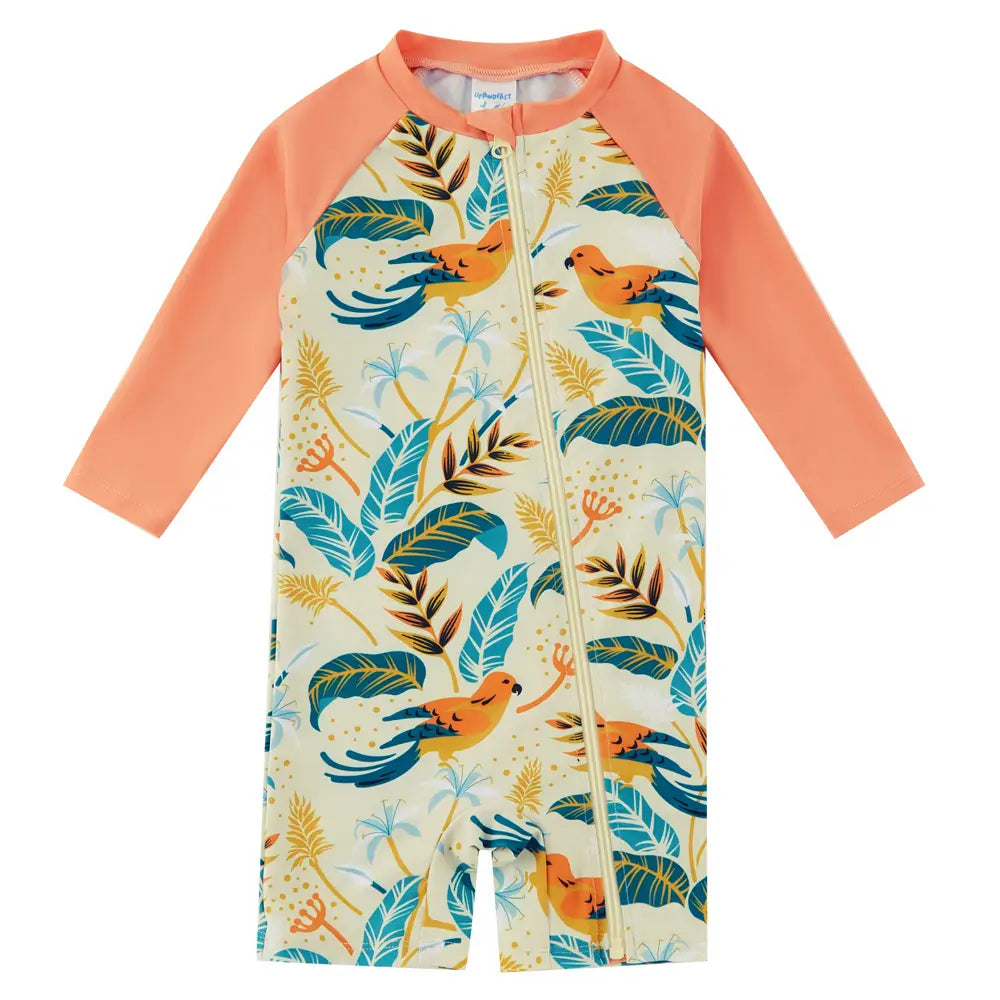 UPF 50+ Baby Girl One-piece Swimsuit with Full Zipper-Bird