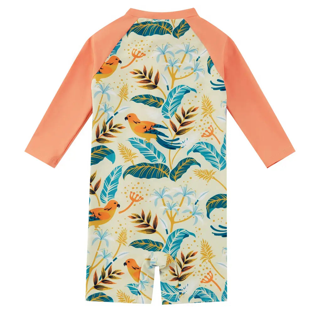 UPF 50+ Baby Girl One-piece Swimsuit with Full Zipper-Bird