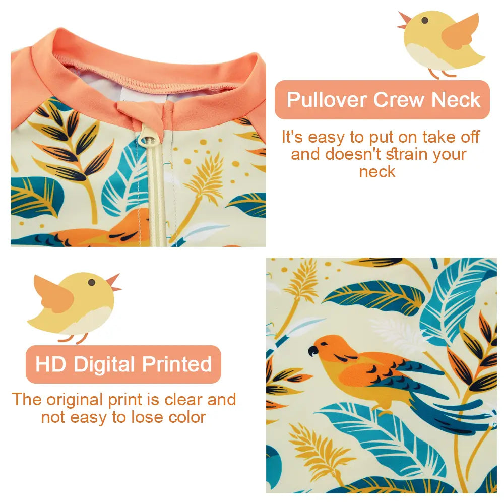 UPF 50+ Baby Girl One-piece Swimsuit with Full Zipper-Bird