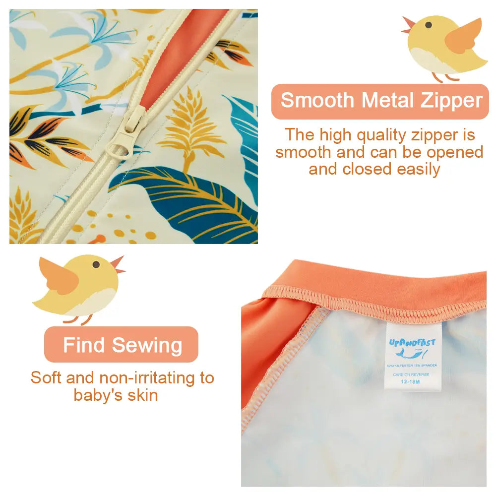 UPF 50+ Baby Girl One-piece Swimsuit with Full Zipper-Bird
